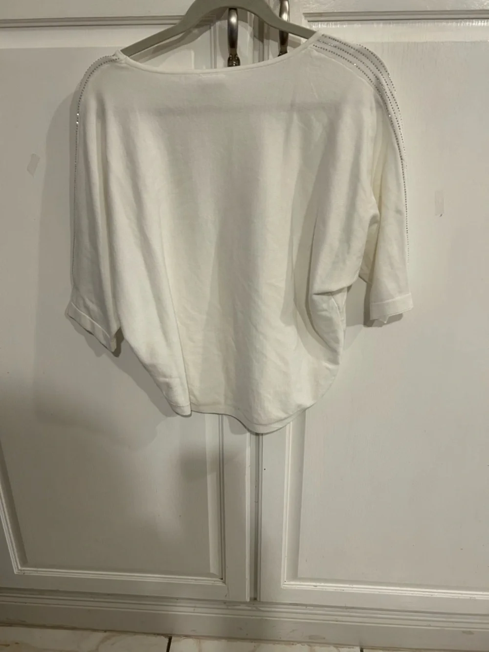 Cream Boxy Short Sleeve Top with Shoulder Eyelet Trim